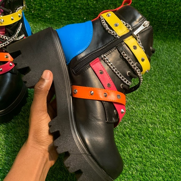 Platform Combat Boots with Multicolor Straps - Picture 7 of 12
